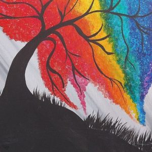 Rainbow willow tree blowing painting $175